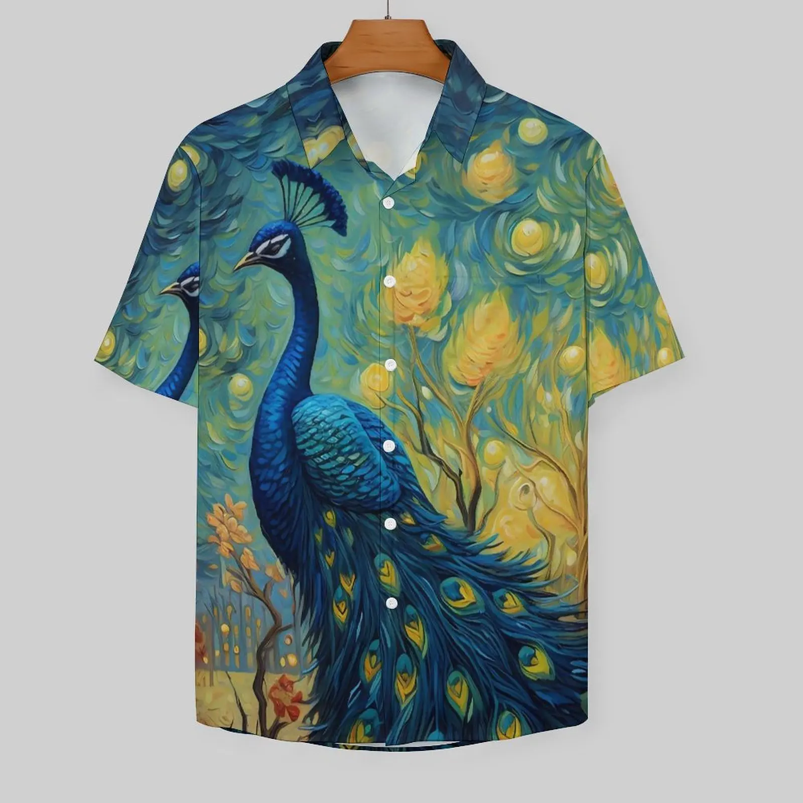 Fantasy Painting About Peacock Vacation Shirt Male Cool Casual Shirts Hawaii Short Sleeve Comfortable Plus Size 4XL Blouses Gift