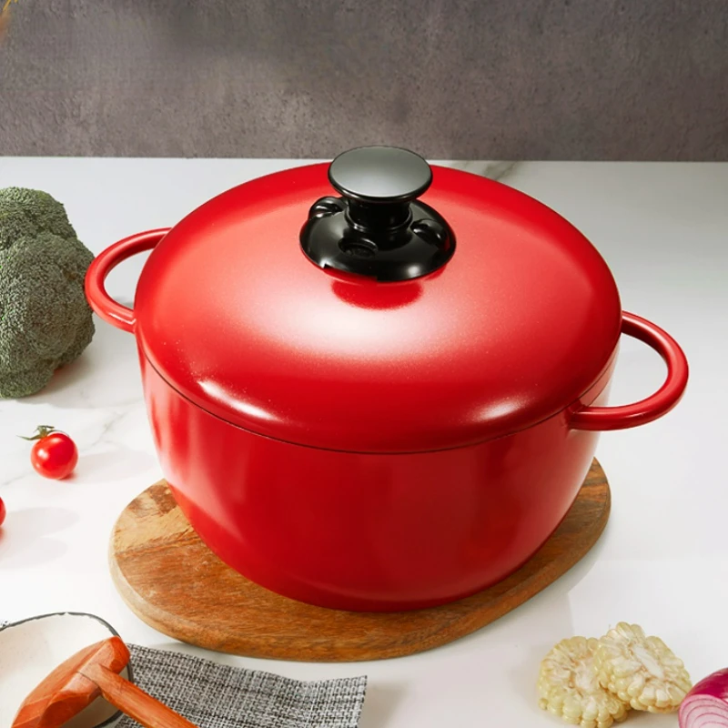 

Голландская духовка из алюминиевого сплава с крышкой, эмалированные кастрюли с двойной ручкой, прочная и тяжелая, легко чистится, кухонная посуда