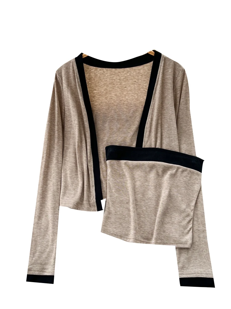 Faionable Loose Damen-Herbst-Outfit, zweiteiliges Set mit Röhrenoberteil und langer Sve-offener Cardigan, lässiger Pendler