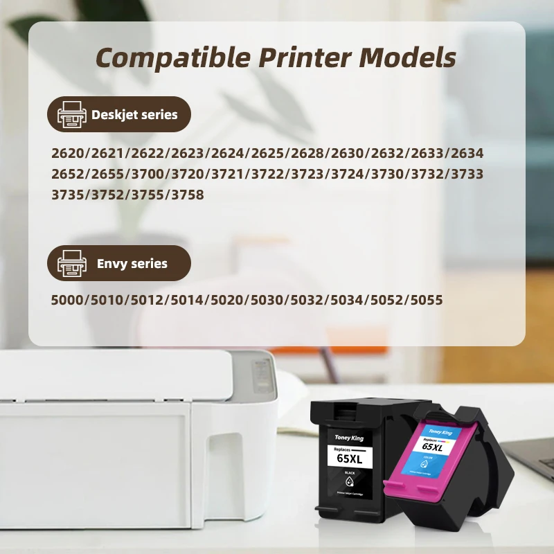 TONEY KING Ink Cartridge For HP 65XL For HP65 Deskjet 2620 2621 2622 2623 2624 2625 Envy 5010 5020 5030 5032 5034 5052 5055