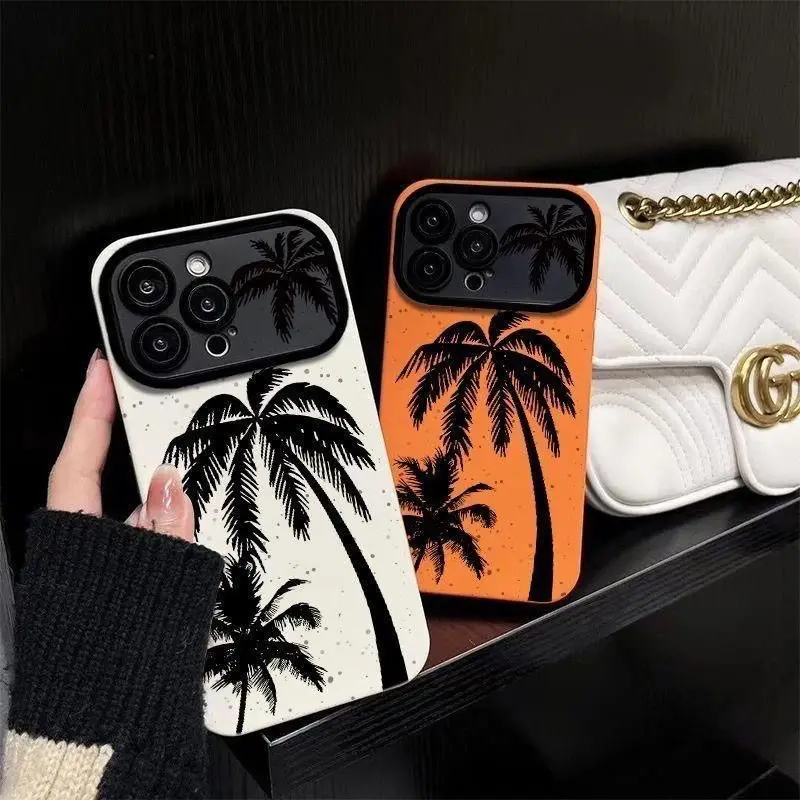 Simple and Creative Coconut Tree Large Window Soft Phone Case Back Cover Anti Drop Suitable for IPhone 17 16 ProMax15 14 13 Plus