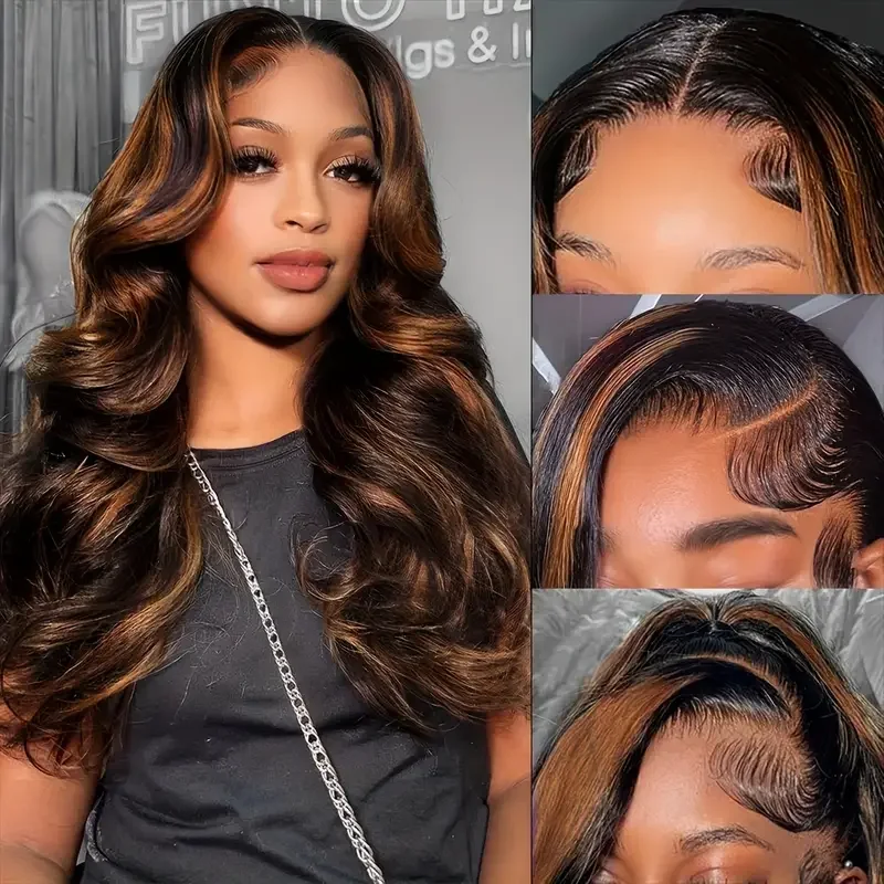 13x4 Ombre Lace Front Wig Human Hair Highlight Human Hair 220% Density 1B/30 Body Wave HD Transparent Lace Frontal Wigs For Women