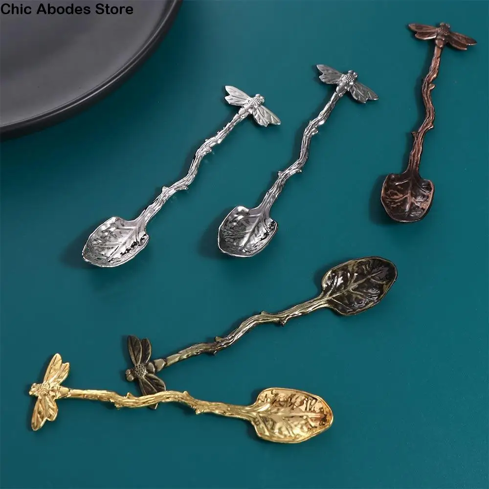 

Tableware Twig Design Dragonfly Coffee Spoon Vintage Zinc Alloy Dessert Spoon Smooth Edges Teaspoon Afternoon Tea