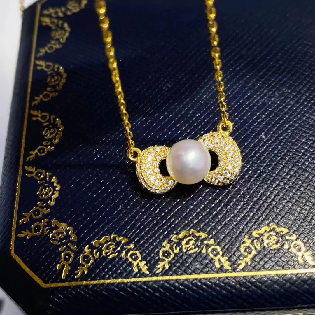 Bow Knot S925 Sterling Silver Necklace Findings Jewelry Base Settings Mountings Parts Mounts for 7-8mm Pearls Stones 5pcs/lot