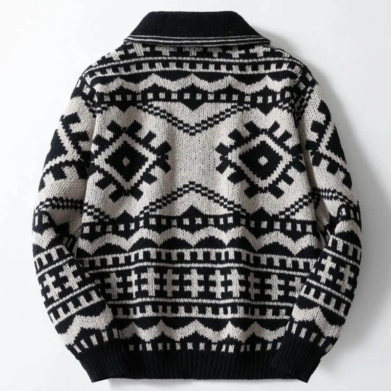 Autumn And Winter Men's Clothing, Retro Jacquard Knitted Sweater Men's Jacket, Long-sleeved Zipper Cardigan Sweater