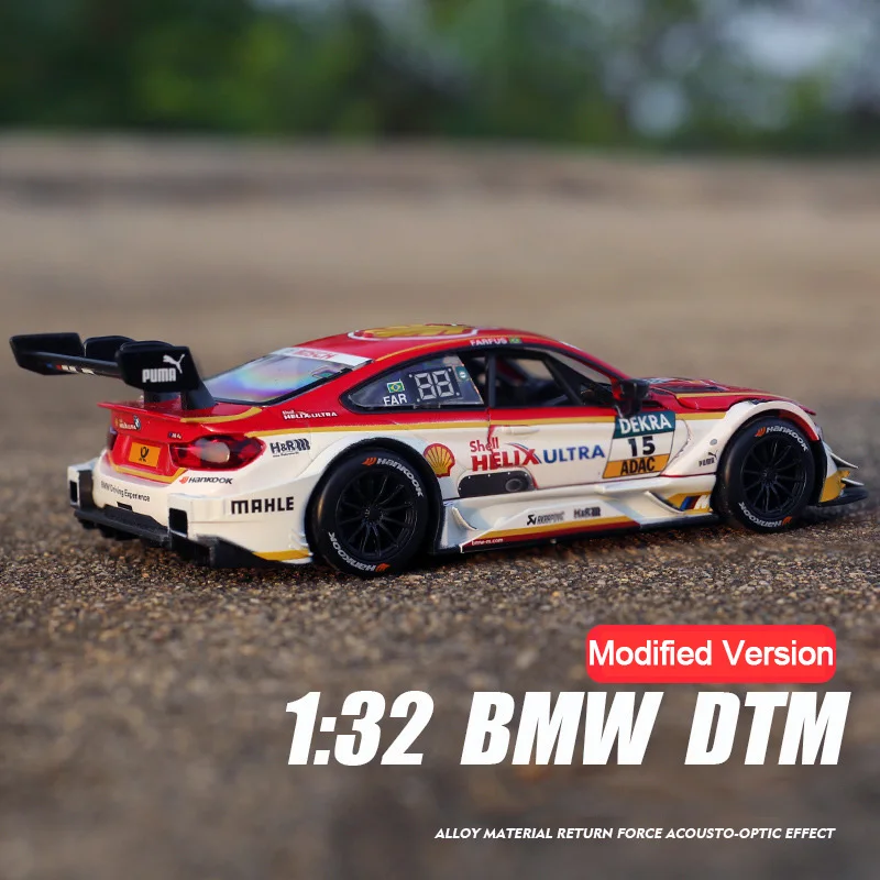 RMZ City 1:32 Alloy Diecast BMW M4 DTM M8 GTE Car Toy Model Sound Light pull Back Sport Vehicle Toys For Boy Gift Collection
