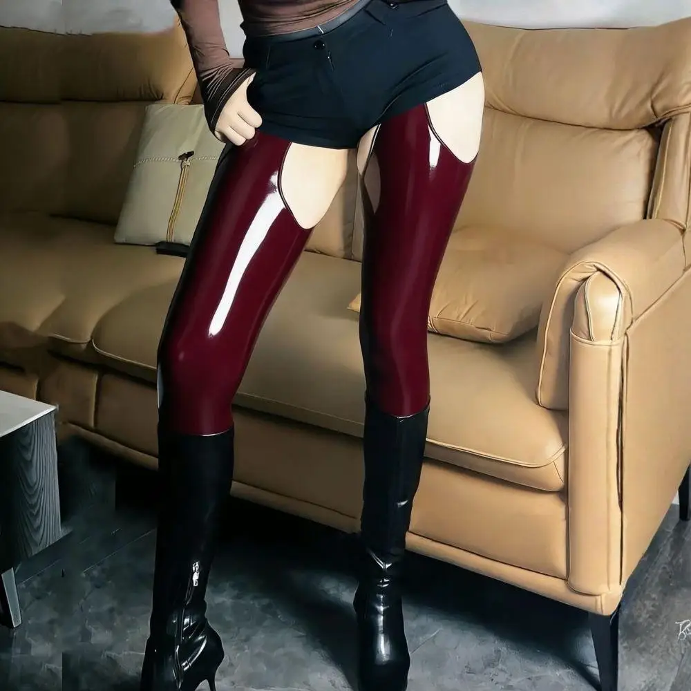 

Women's Black One-Pair Oil Gloss Pantyhose Oil Shiny Thigh High Stock Women Sexy Hollow Tights Over Knee Long Socks Red Stocking