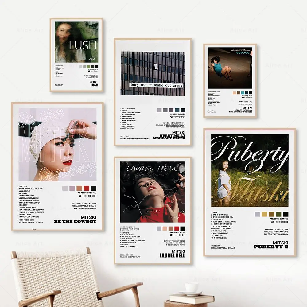 Vintage Hip Hop Singer Mitski Poster Prints Canvas Painting Room Decor Music Album Be The Cowboy Bury Me At Make Out Creek