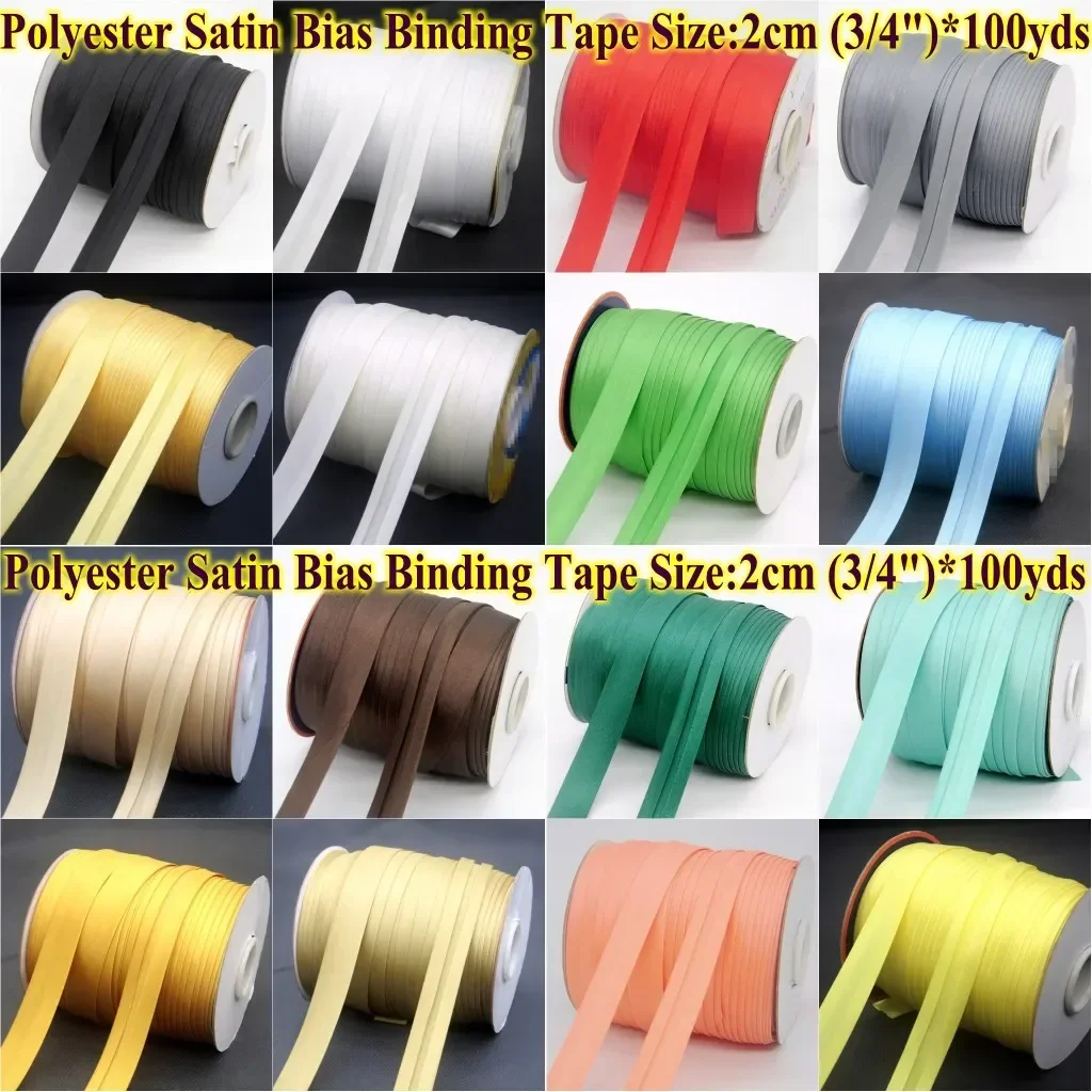 Polyester Satin Bias Binding Tape,size: 20mm,textile Cloth,Chinese Suit,100m DIY Sewing Garment Item Black