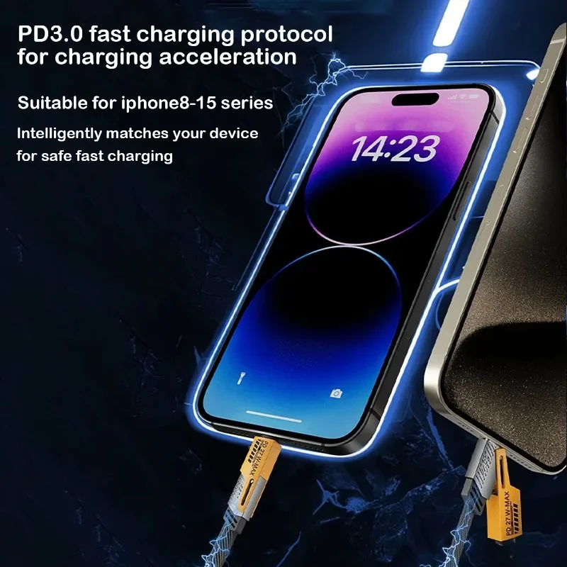 1pcs, Dual-head Switchable Data Cable Set, USB-A/C to Lightning/Type-C, Suitable for iPhone 8 to iPhone 15, Android, Nylon Woven for Anti-tensile, Fast Charging, Data Transmission, Easy Storage, Vehicle Data Cable
