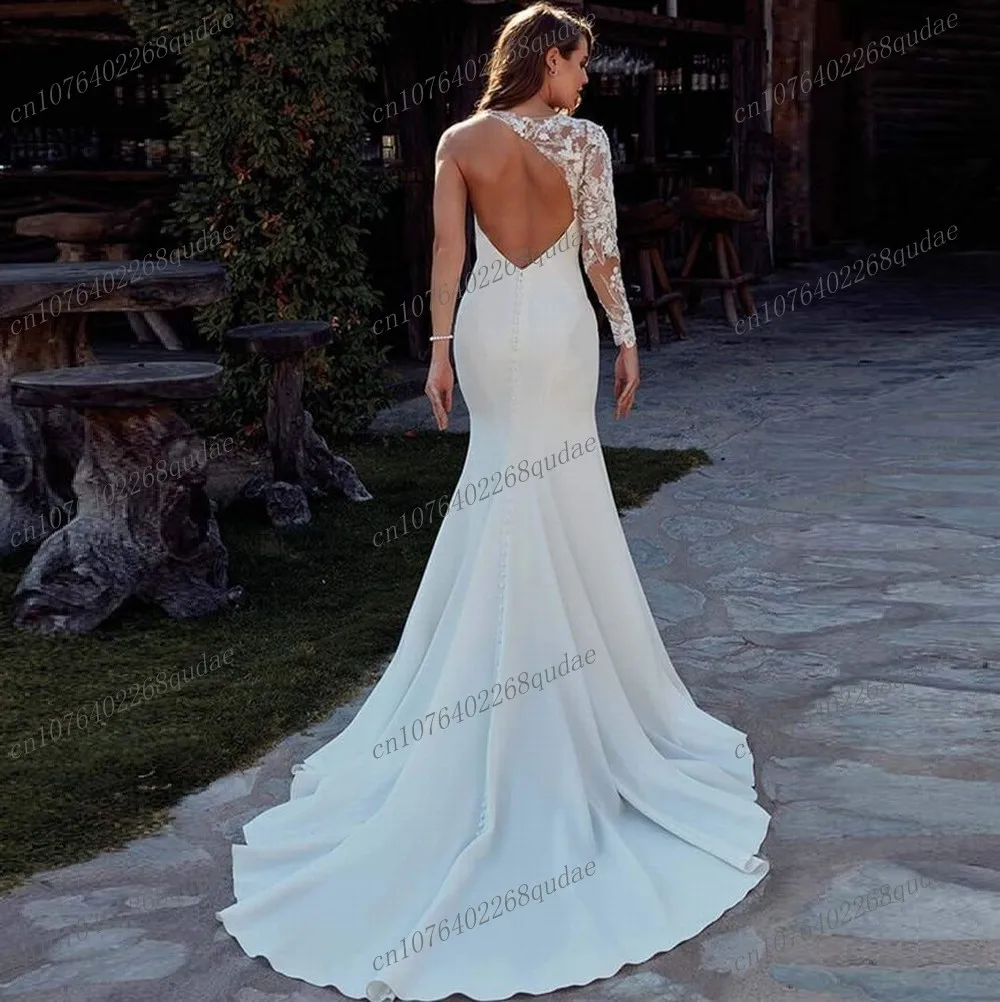 Mermaid Single Shoulder Satin Wedding Dress Formal Occasions Bridal Gowns Prom Ball Gown Lace-up Back  Vestido De Noiva