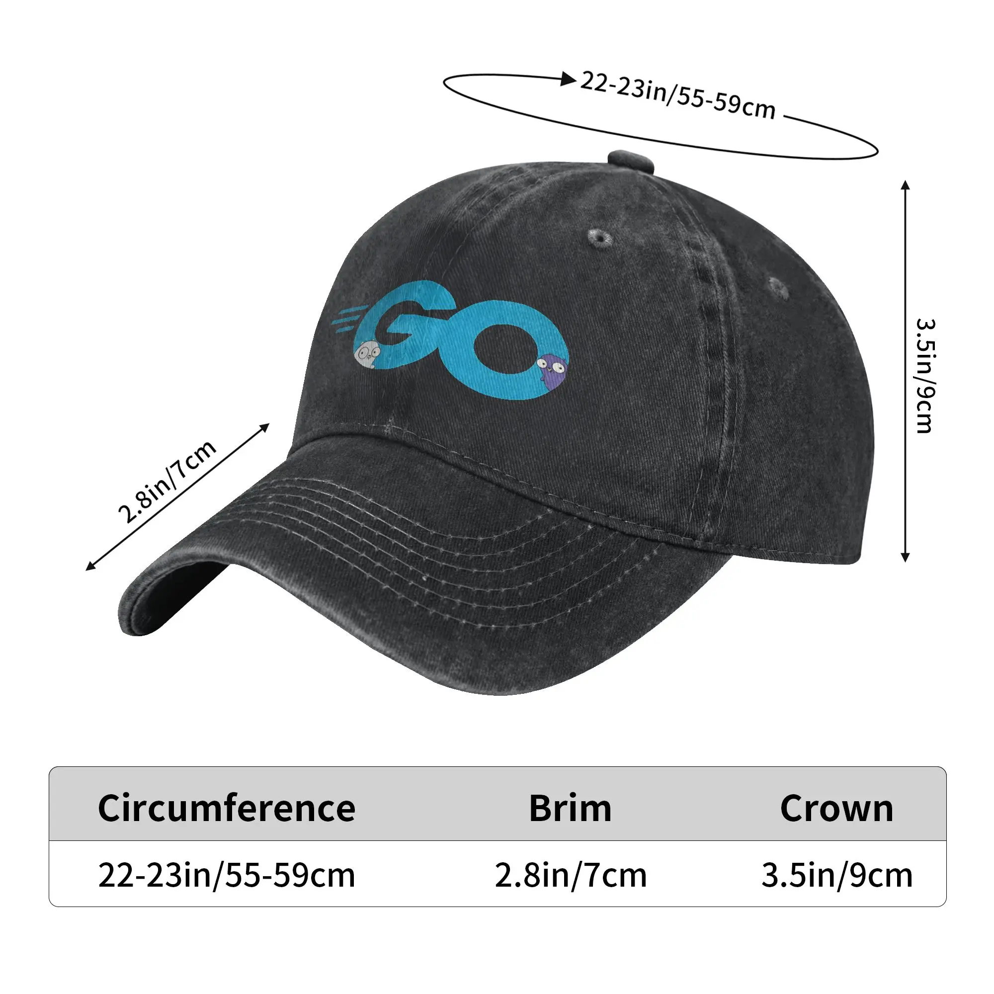 Golang Go Logo with Embedded Gopher Mascots  Baseball Cap Merch For Unisex  Adjustable Trucker Hats