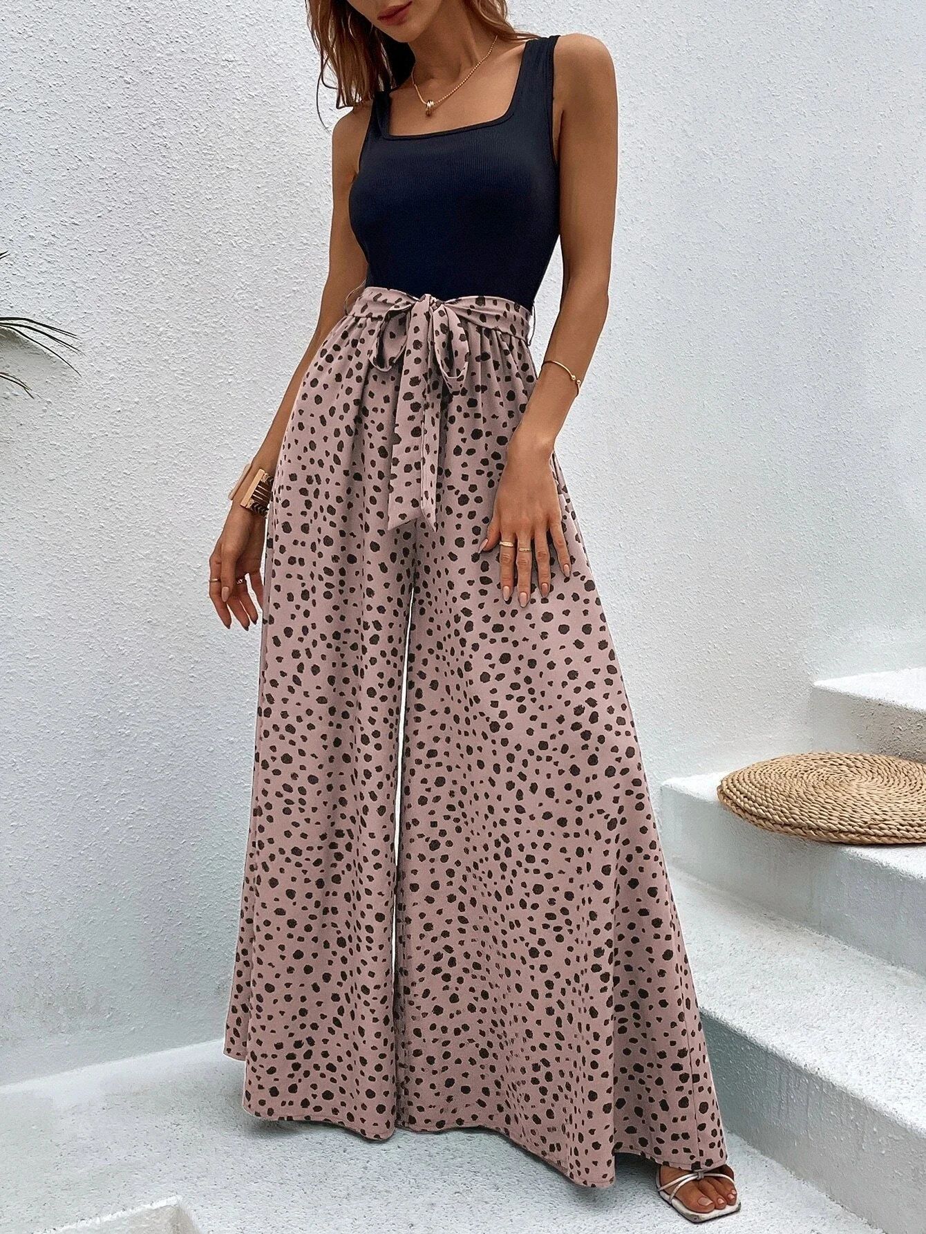 

2024 Summer New Women Jumpsuits Elegant Sexy Polka Dot Print Sleeveless Wide-leg Fashion Female Clothes