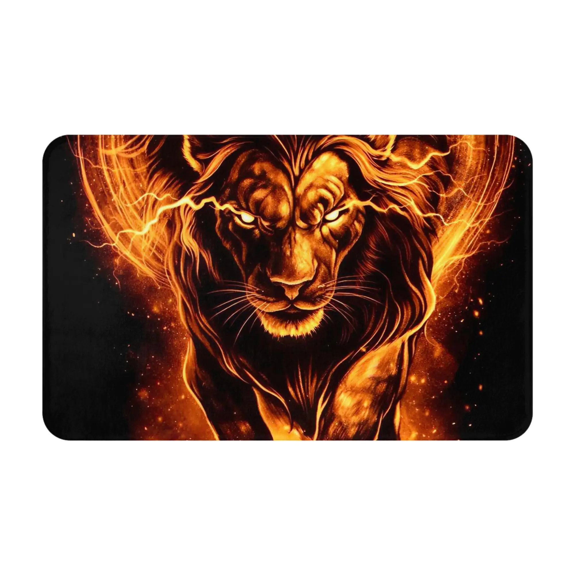 Fiery Glowing Lion Portrait Non-slip Doormat Living Room Mat  Balcony Indoor Home Decorative