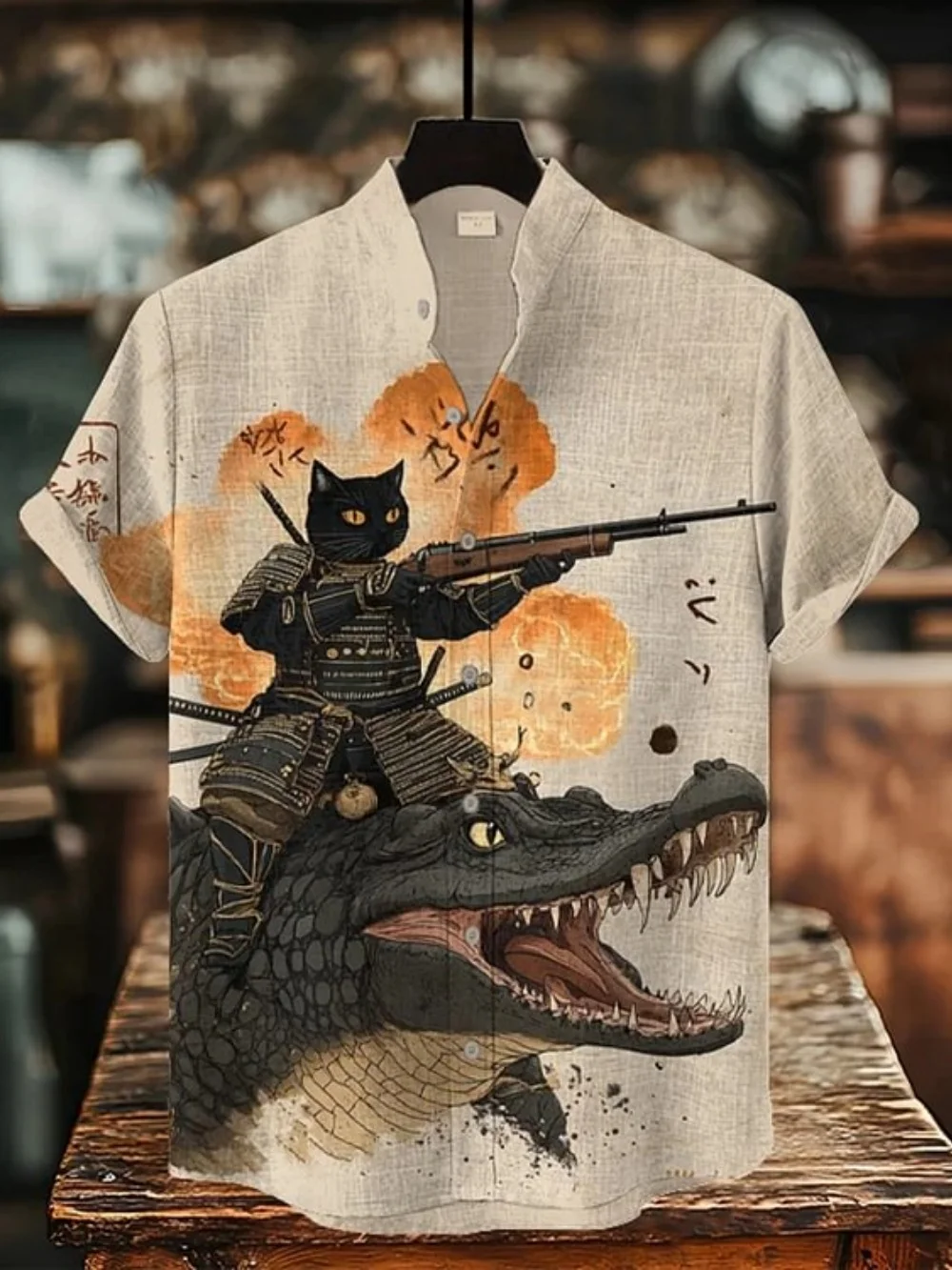 

Men's Casual Short Sleeve Shirt 2026 Fashionable Vacation Style with Cat And Dinosaur Patterns Trendy Men's Fashion