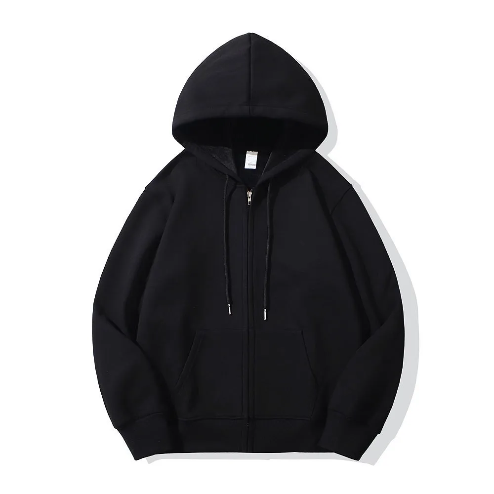 Solid color blank zipper hoodie for men, autumn and winter with thick fleece hooded jacket