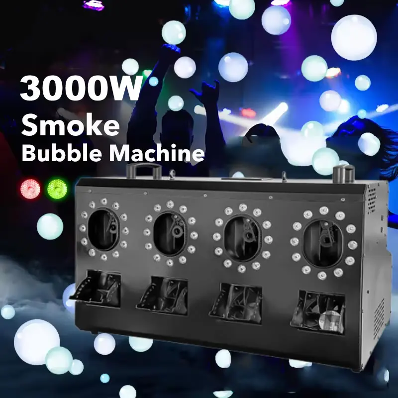 3000W 4 Way Led Smoke Bubble Machine DMX Remote Control Fog Bubbles Wedding Machine for Stage Party Dance Halloween Christmas