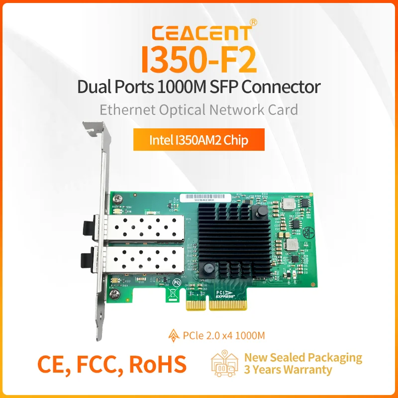 

I350-F2 Intel I350AM2 Chipset 1000M 2-port SFP+ PCIe2.0 X4 Ethernet Adapter