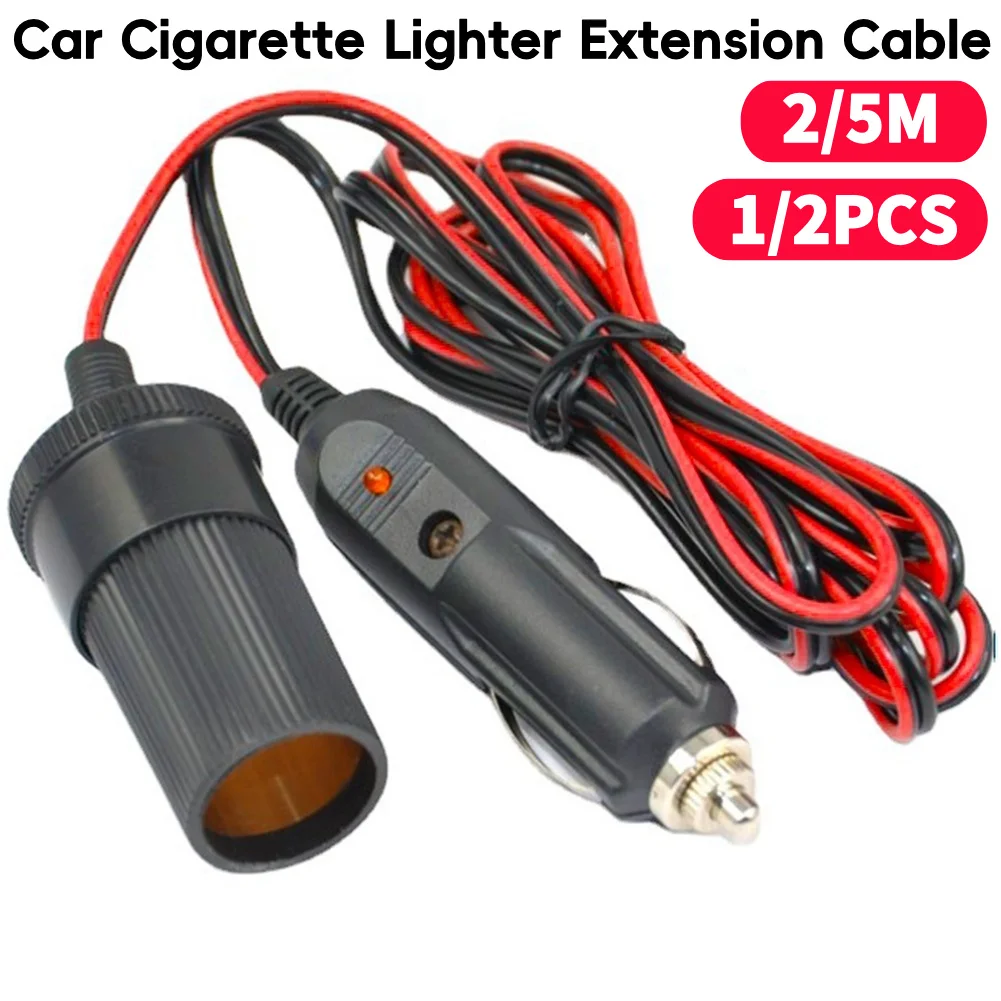 2M/5M Car Cigarette Lighter Extension Cable 12/24V 10A Car Charger Cigarette Lighter Extension Cord Cigar Lighter Plug Cable