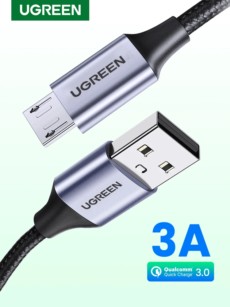 Ugreen – Câble USB micro à chargement rapide, 3 A, cordon en nylon pour transfert de données, pour Samsung, Xiaomi, LG, tablette Android, téléphone portable