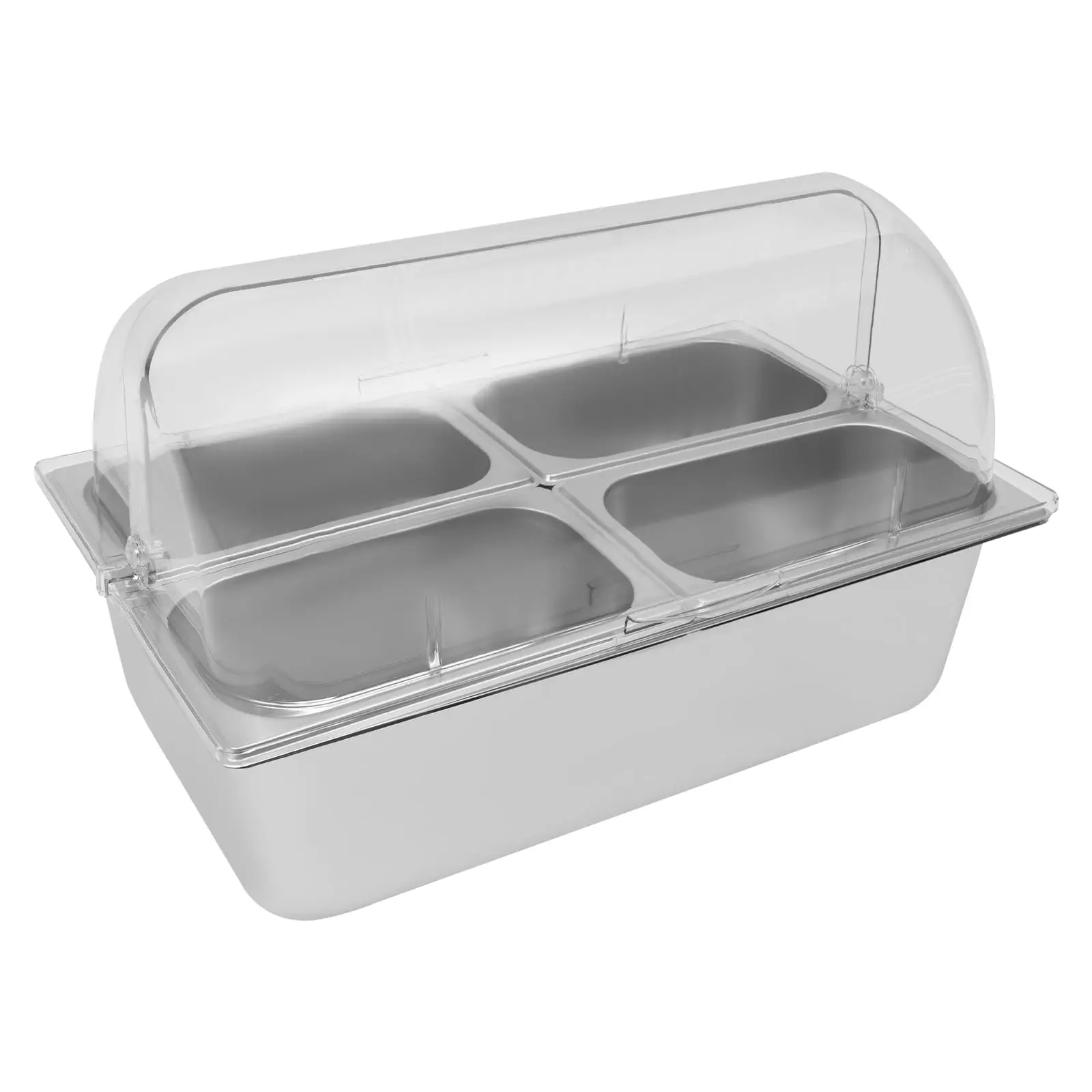 

Countertop Food Serving Display Container Stainless Steel Food Containers with Lid 4Pcs Clamps 4Pcs Spoons 3Pcs Ice Boxes Steel