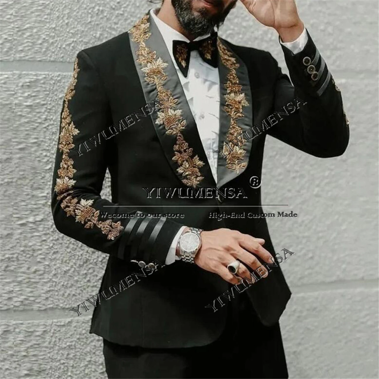 

Кружевные костюмы с кристаллами и бисером, мужские костюмы для свадьбы, итальянский дизайн, однобортный пиджак, брюки, комплект из 2 предметов, смокинг для жениха, мужской банкетный вечерние
