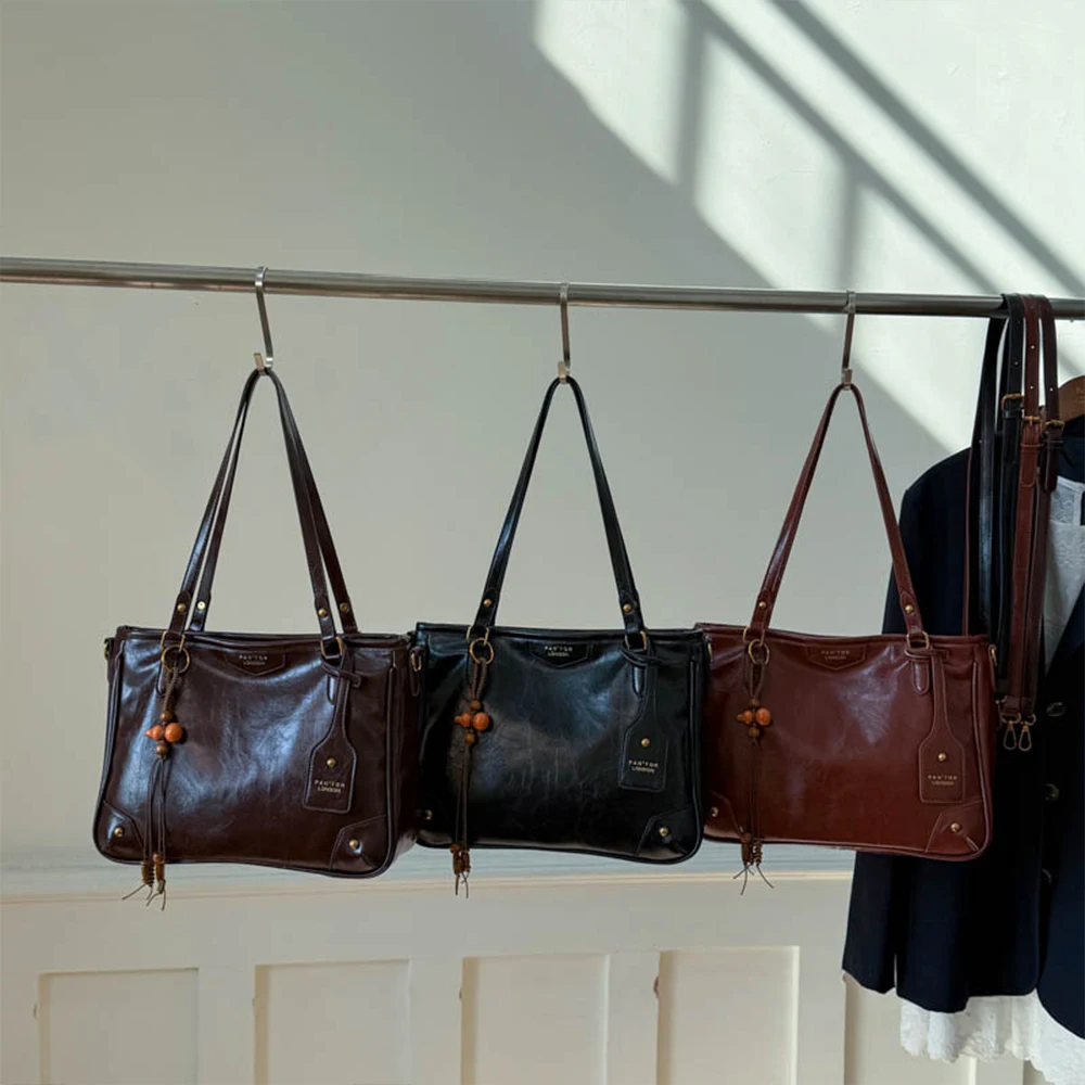 حقيبة ريترو ميلارد براون متقدمة للنساء، حقيبة كتف جديدة ذات سعة كبيرة للركاب، حقيبة حمل عصرية