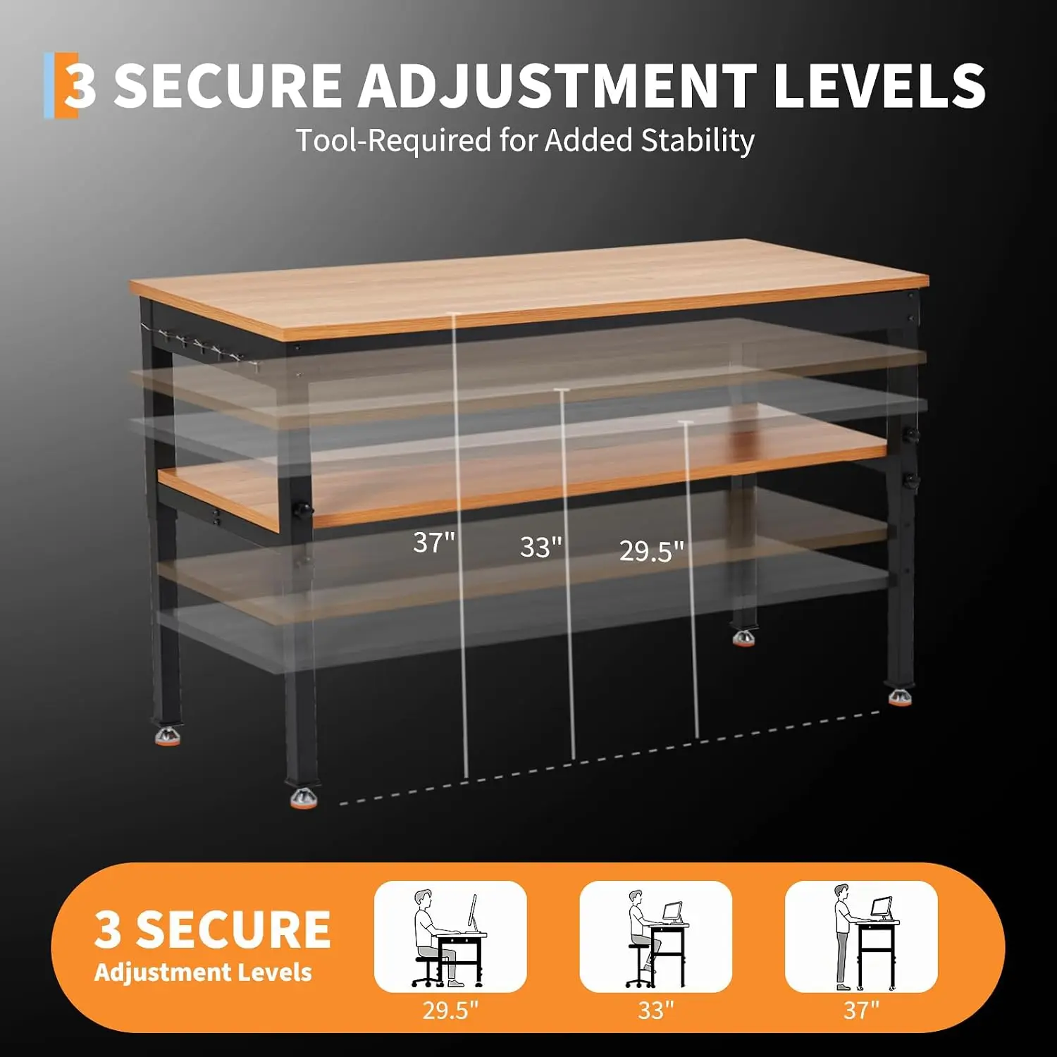 48 Inch Work Bench Storage Shelf 2500 LBS Adjustable Height Garage Tool Bench Power Outlet Workshop Home