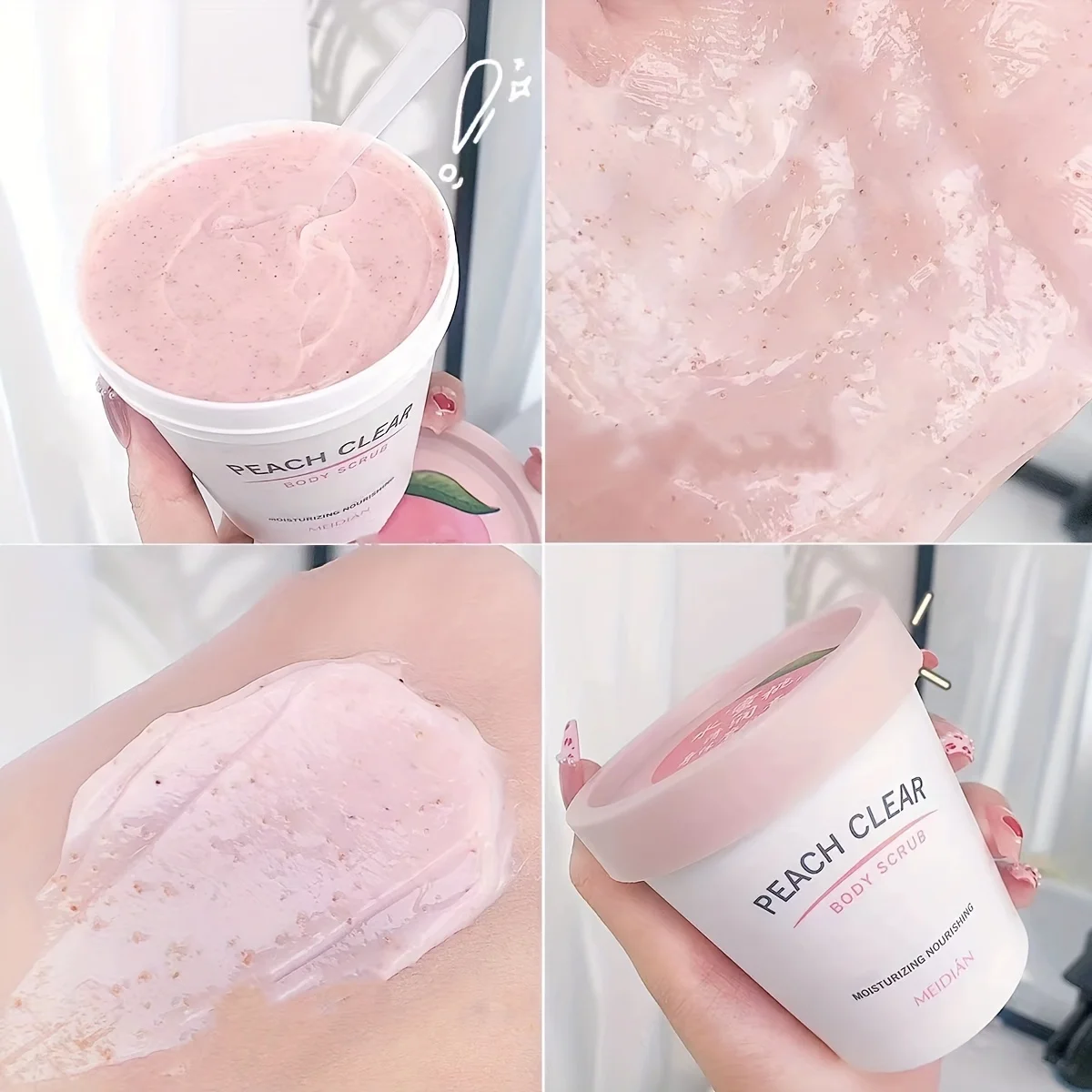 Exfoliante corporal de melocotón con helado hipoalergénico, exfoliante y hidratante a base de mineral suave, cuidado corporal refrescante para todo tipo