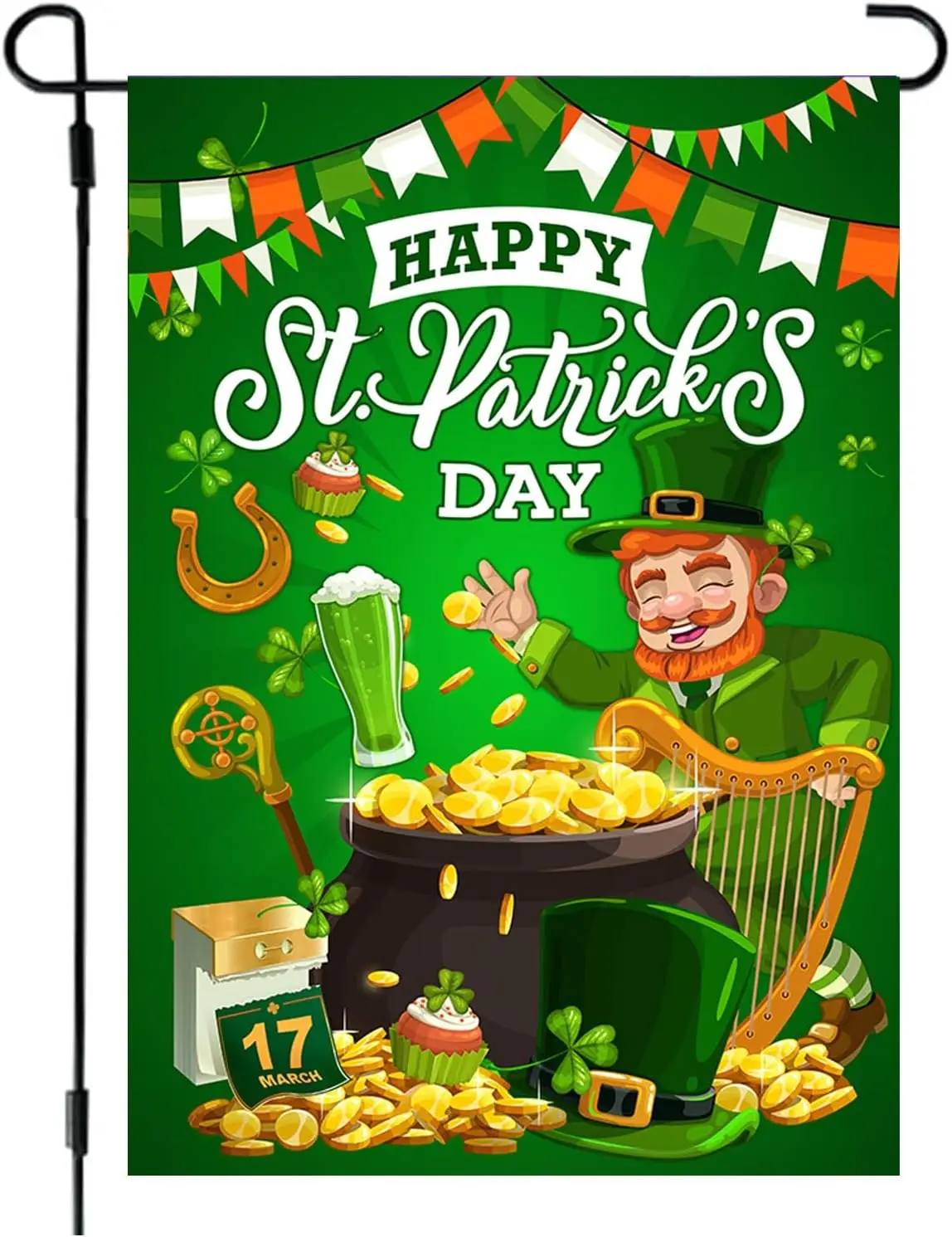 St Patricks Day Flag House Flag 12 x 18 Double Side, St. Patrick's Day Flags with Leprechaun Gnomes Shamrock Clover Green Ha