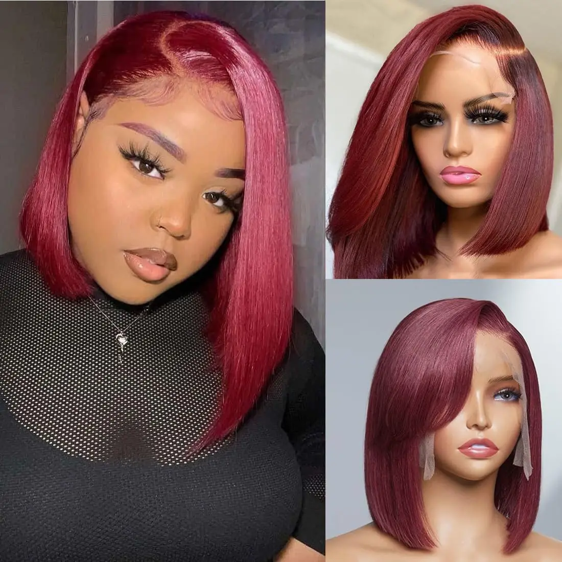 99J Burgundy bob wigs 13x4 Lace Front wigs human hair 150% Pre Plucked Straight short bob human Hair Wigs For Black Women