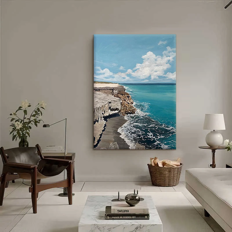 البحر واسع وسماء مزخرفة يدويًا لغرفة المعيشة معلقة