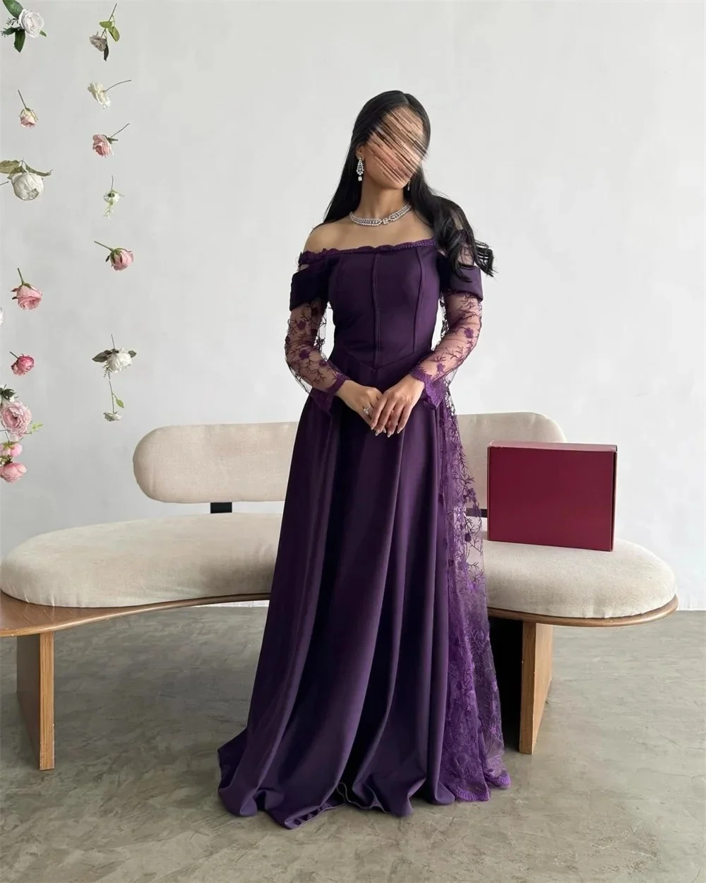 

Фиолетовое кружевное платье с длинными рукавами на заказ Вечерние платья Pastrol Унисекс Джерси Ретро Дубай Саудовская Аравия Пром по индивидуальному заказу