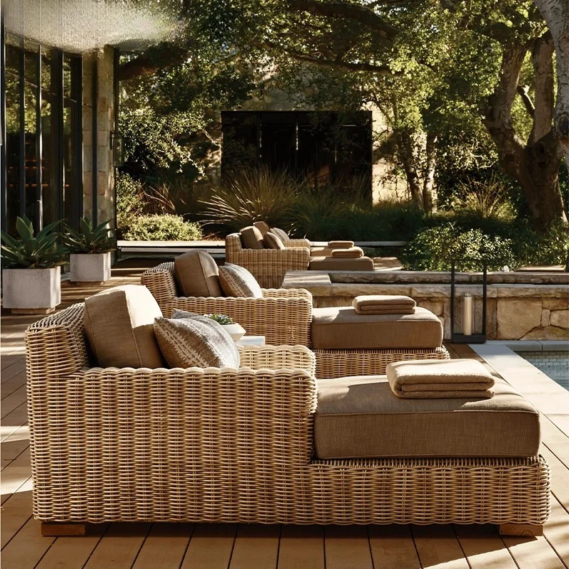 

Modern Luxury Rattan Loungers Outdoor Sunbed For Beach Courtyard Park Hotel And Villa Durable Leisure Lounge Bed