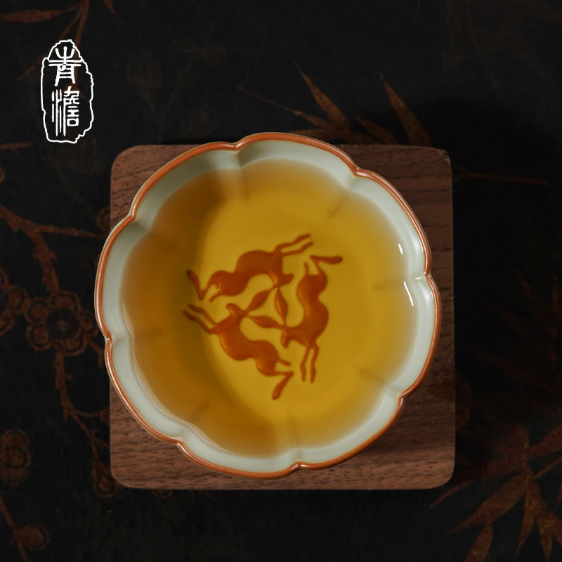 

Qingtan Ru Kiln Jade Rabbit Cup Jingdezhen Handmade Master Cup Single Ceramic Teacup Retro Large Zodiac Celadon