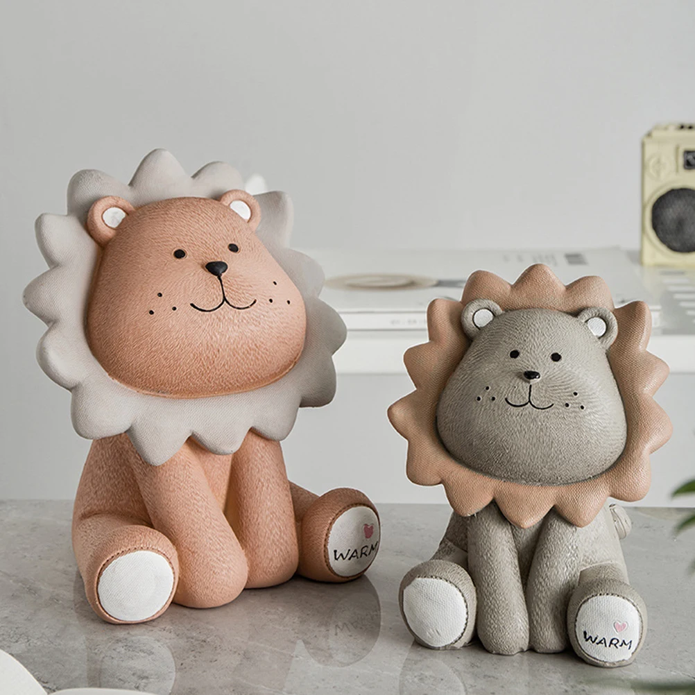 

Grey Lion Piggy Bank Saving Pot Money Piggybank Resin Coin Cute Girl