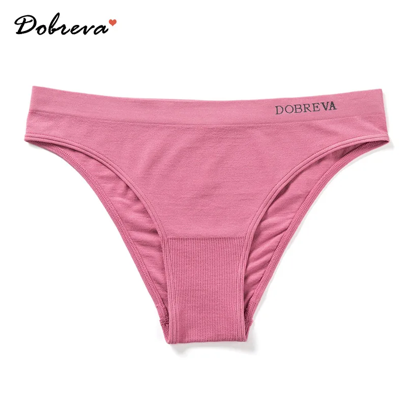 DOBREVA Women\'s Seamless Low Rise Soft Stretch Bikini Panties Pink Navy White Underwear