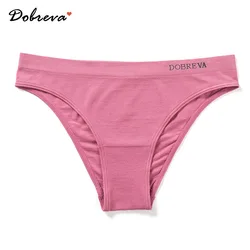 DOBREVA Women's Seamless Low Rise Soft Stretch Bikini Panties Pink Navy White Underwear