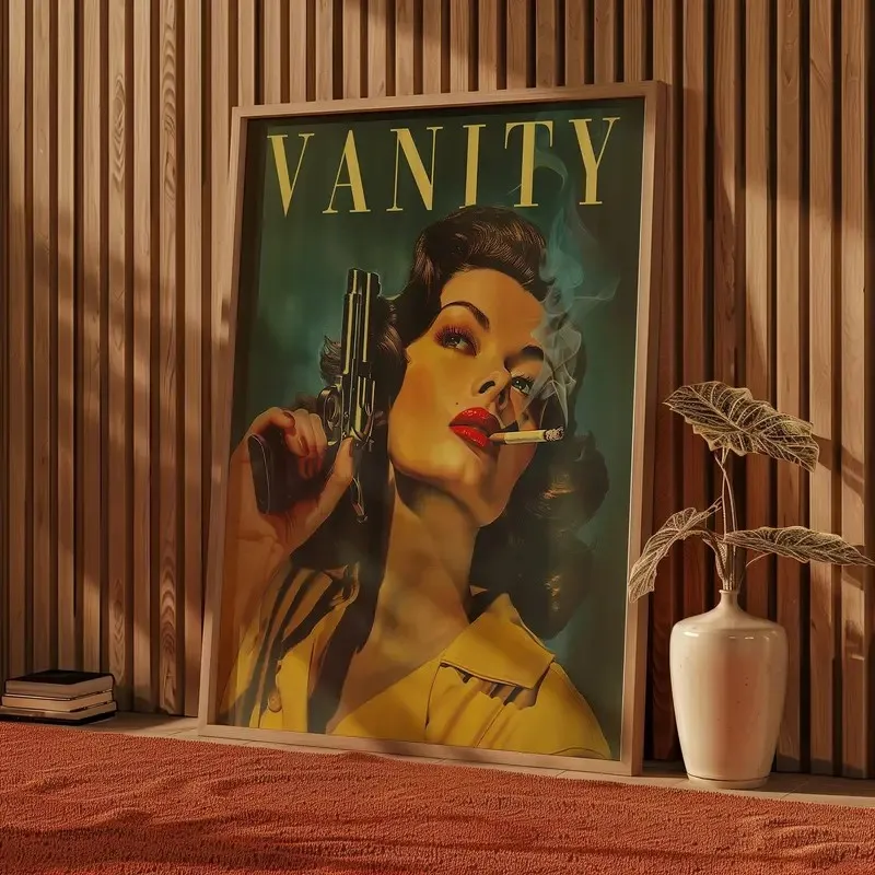 Couverture de magazine de vanité rétro, impression d'art, affiche de toile de femme fumante rétro, décoration murale de salon médiéval