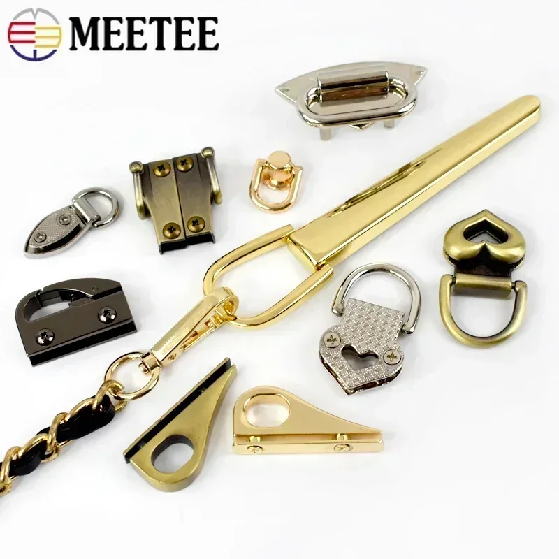 4Pcs Metal Side Clip Buckles Bag Strap Connector Handle Buckle Screw Nail Ring Hook Carabiner Clasp Accessories for Handbags