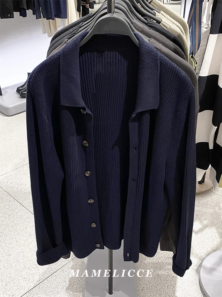 

MAMELICCE Оригинальный дизайн в стиле преппи: приталенный кардиган-жакет из хлопковой пряжи с прямыми штанинами и ребристой вязкой.