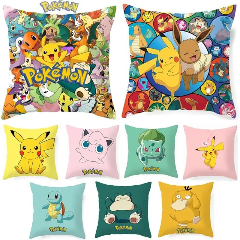 

Pokemon Anime Cushion Cover 45x45cm Pikachu Sofa Pillow Cover Anime Character Cartoon Pillow Cover Children's Home Decor