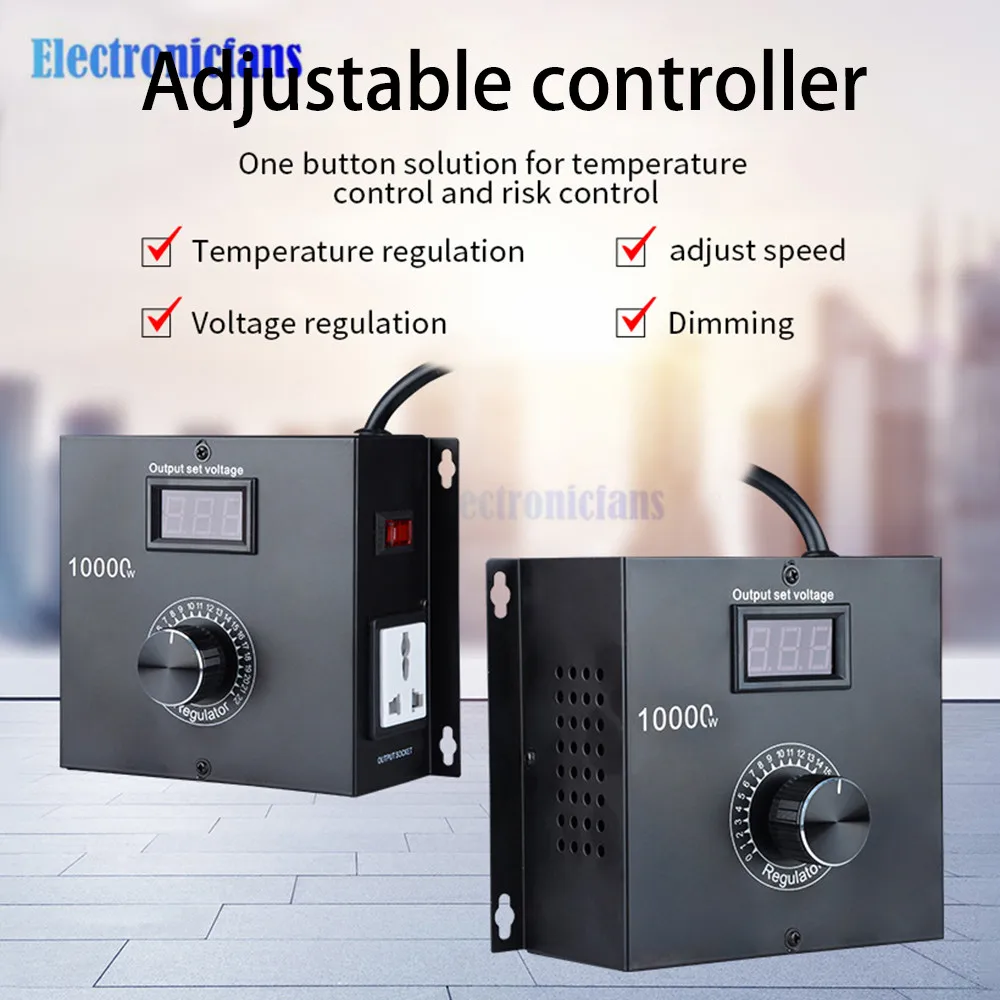 AC 110V 220V/ 25A/ 10000W Variable Speed Controller SCR Voltage Power Regulator Fit for Router Fan Electric Motor Rheostat