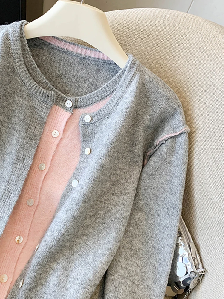 Zacht gebreid open vest Damesmode Casual Sle Splicing Matching Herfst Winter Trui Jaet Lichtgewicht Fake Two-P...