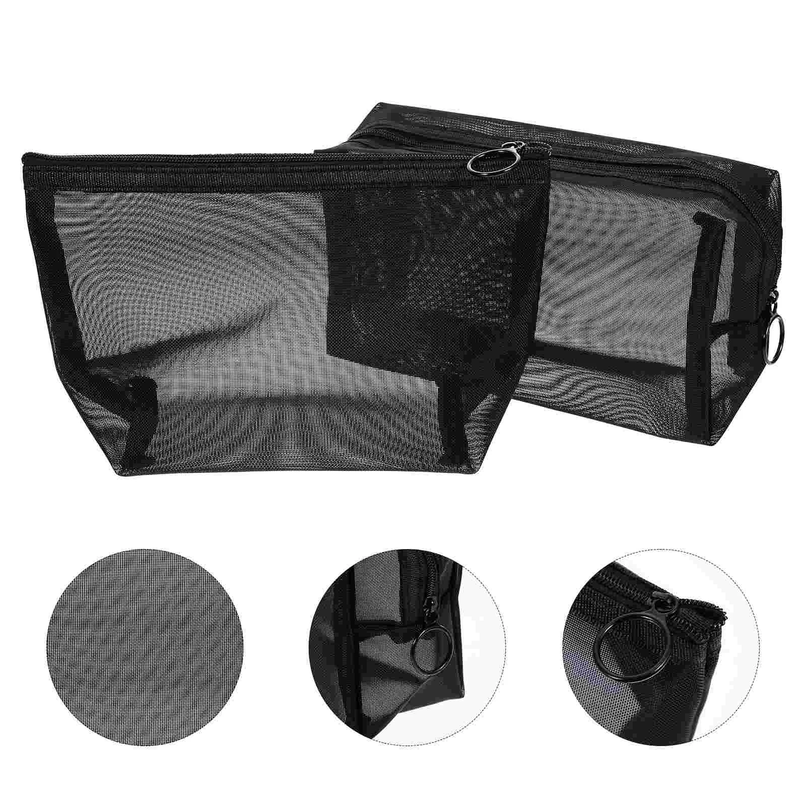 2 Pcs Wash Bag Storage Toiletry Pouch Large Capacity Cosmetics Makeup Organizer Black Mesh Travel Men Bags