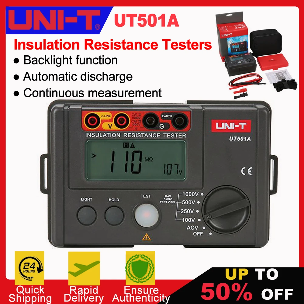 UNI-T UT501A Insulation Resistance Tester 1000V Megohmmeter 5GΩ Ohm Meter Professional Digital Ohmmeter Electrical Megometer