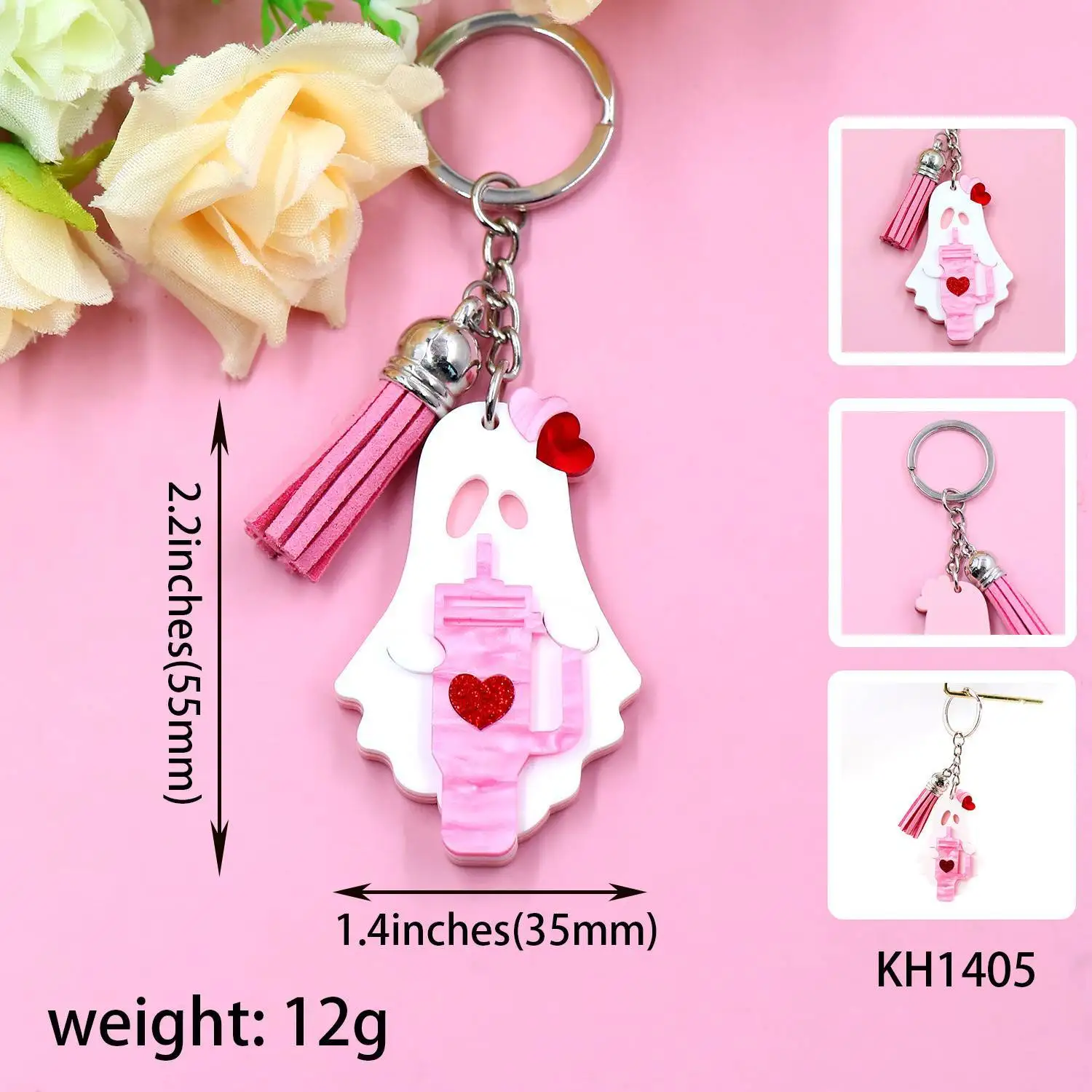 HYLKH1405 Love Ghost Laser Cut Keychain Custom Logo Metal and Zinc Alloy Enamel and Silk Screen Printing for Valentine's Day