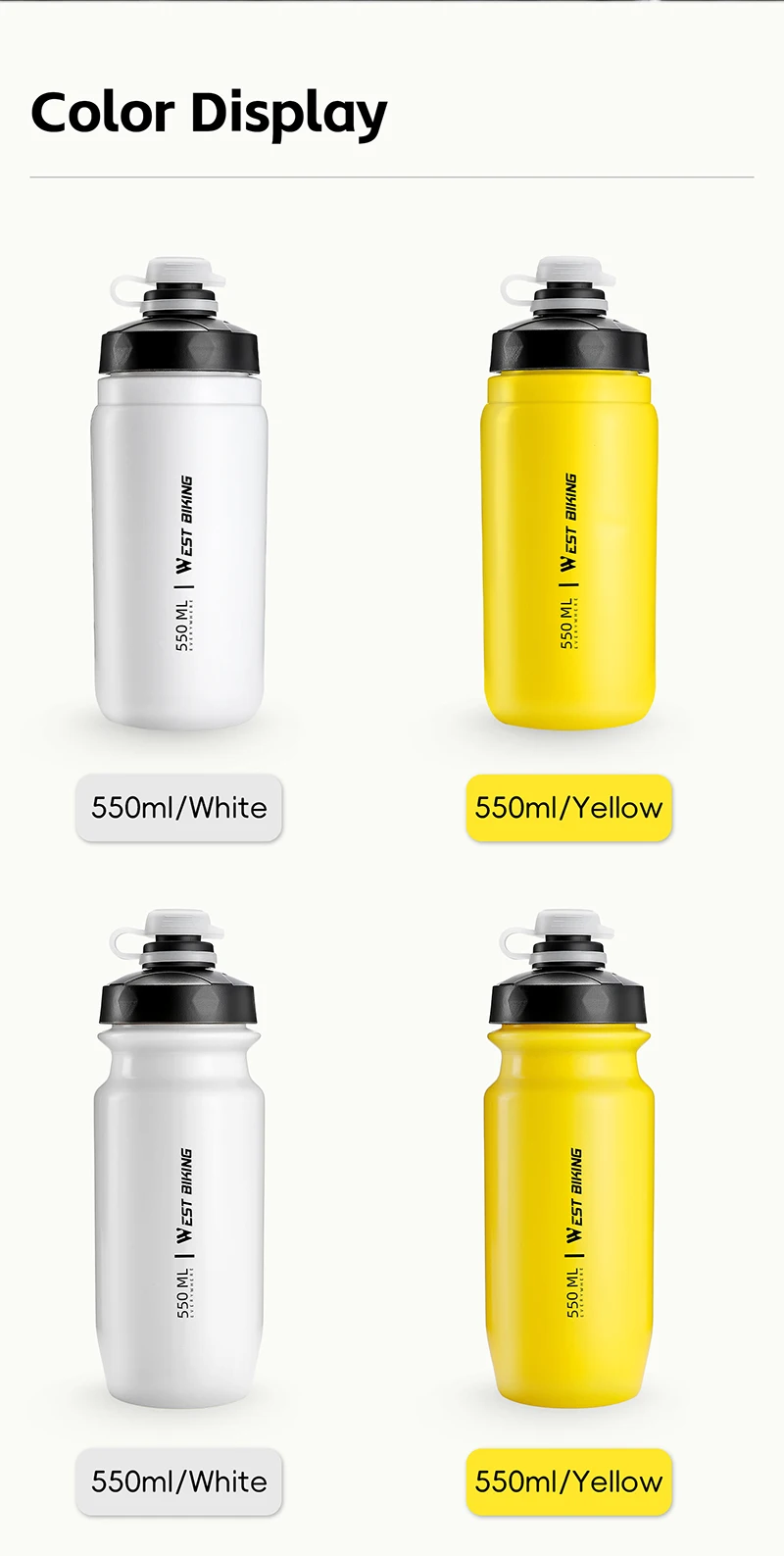 WEST BIKING 550/720ml Quetschbare Fahrrad-Trinkflasche Auslaufsicher BPA-frei Sportflasche für MTB Rennrad Outdoor Pendeln Radfahren – Detail 14