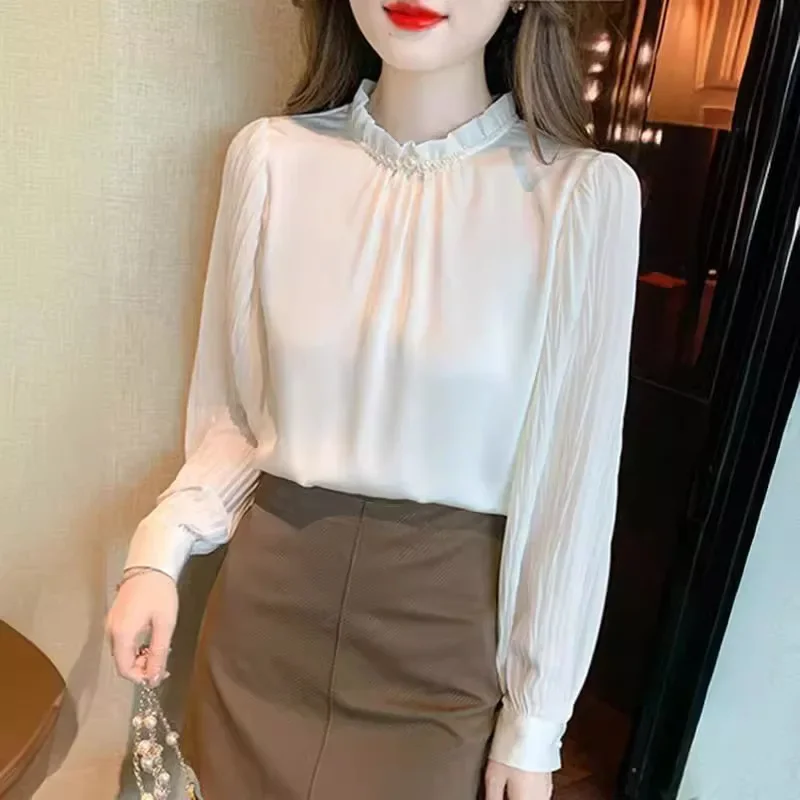 Nueva blusa de gasa de manga larga informal para mujer de otoño elegante Top de moda camisa elegante ZT97