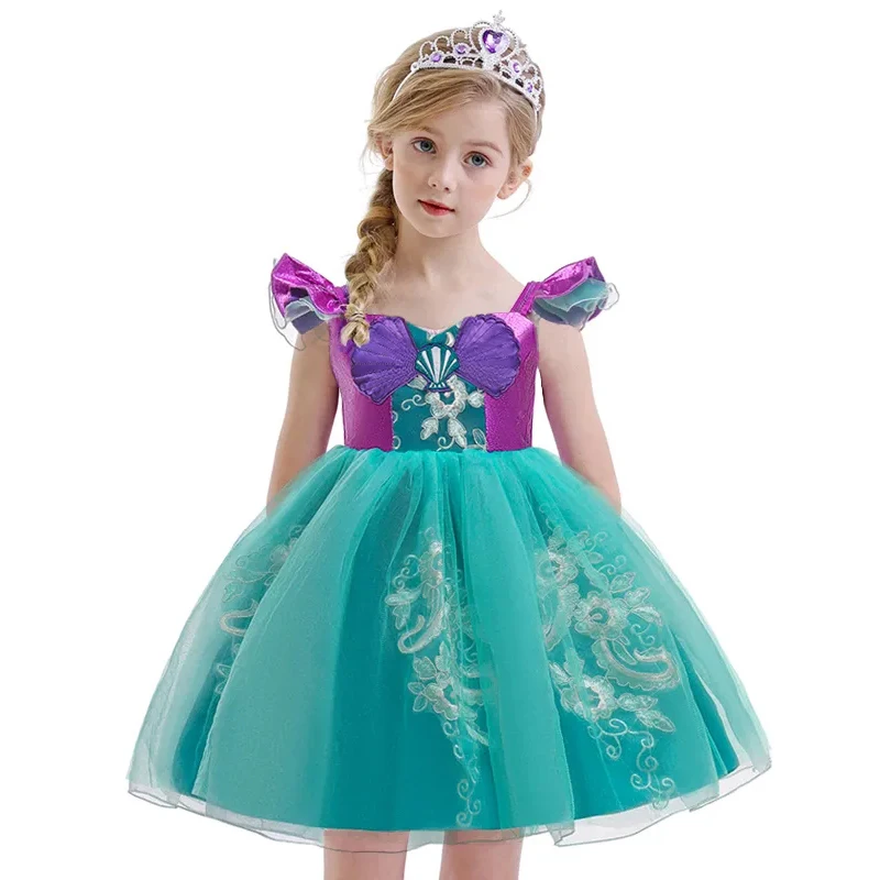 Fancy Little Mermaids Princess Dress for Girls Carnival Halloween Christmas Cosplay Costumes Kids Wedding Birthday Party Dresses